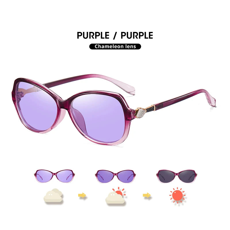 LIOUMO - Stylish Crystal Women's Sunglasses, Polarized, Photochromic, Luxury, Chameleon Effect, Women's Sunglasses