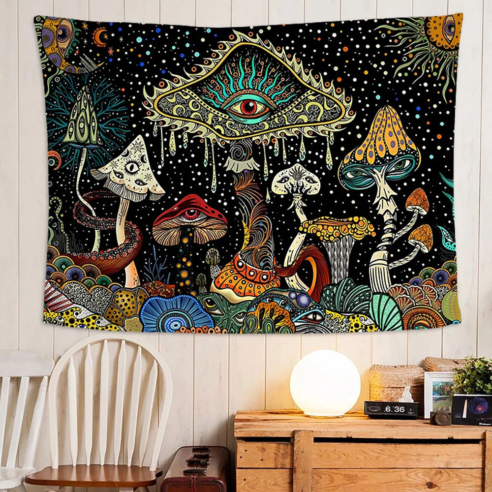1 Pc Psychedelic Eye Mushroom Tapestry Peacock Sea Tapestry Bohemian Abstract Ocean Tapestry Wall Hanging for