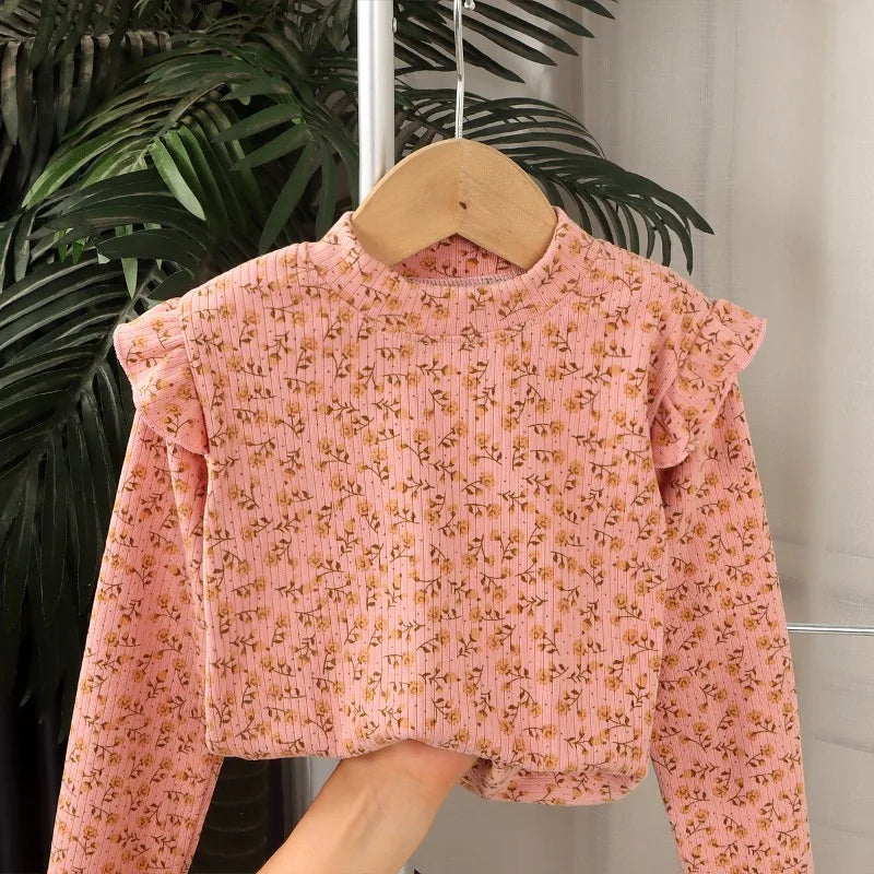 Kids Long Sleeve Undershirt, Cute Floral Polka Dot T-shirt, Soft Y-Shirt for Kids, Boys and Girls, 2-10T