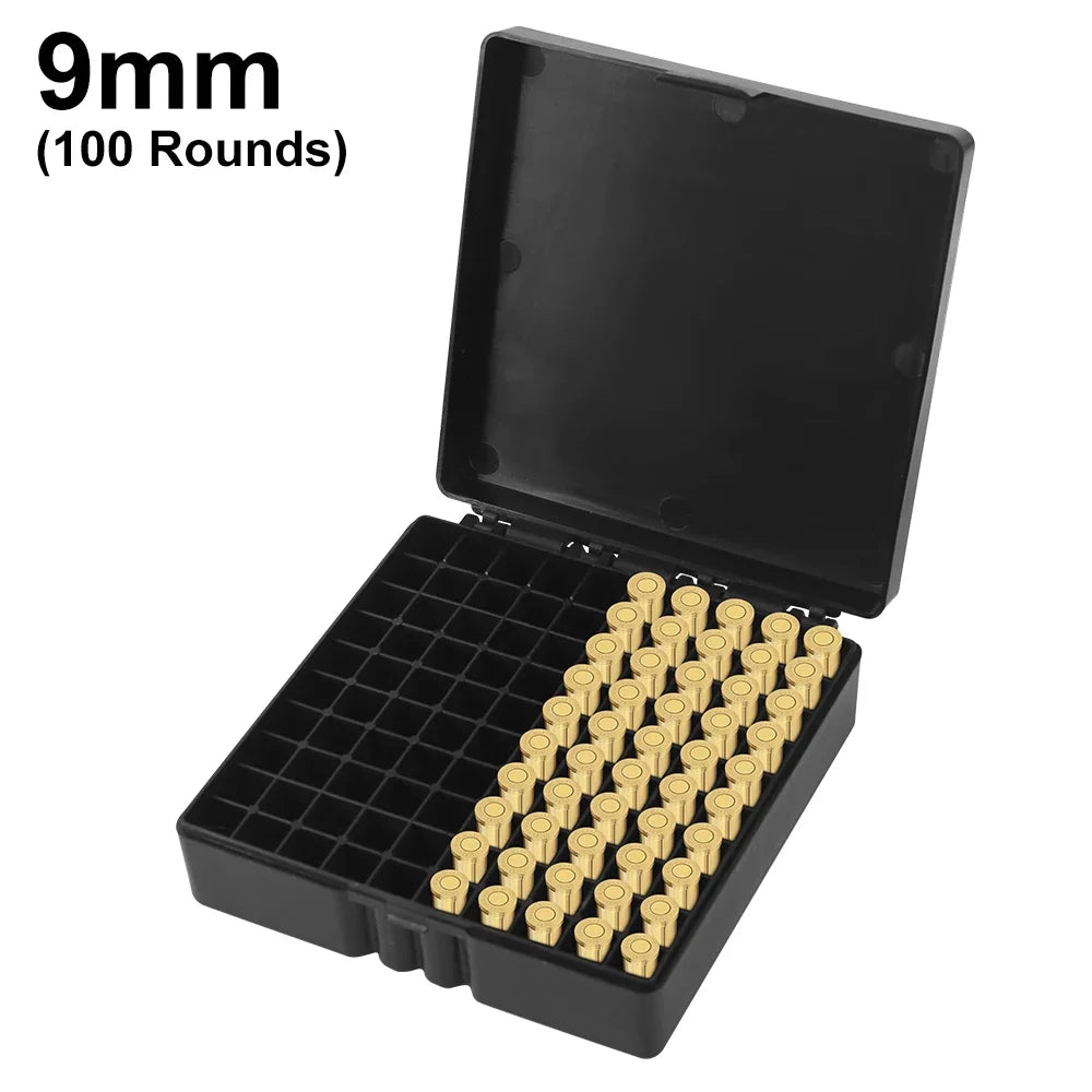 Boîte à balles tactique 50/100 cartouches, boîte de rangement de transport de munitions pour pistolet de 9mm, étui à balles dur rabattable, accessoire de chasse