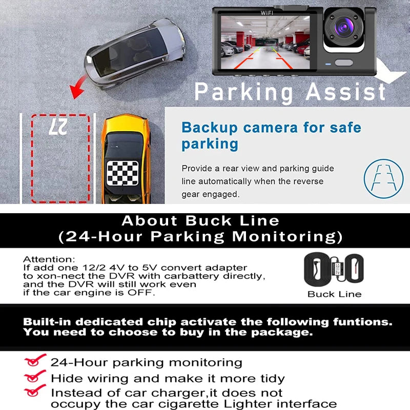 Dashcam Mini 2K WiFi Parking 24H — Enregistreur Voiture Commande Vocale