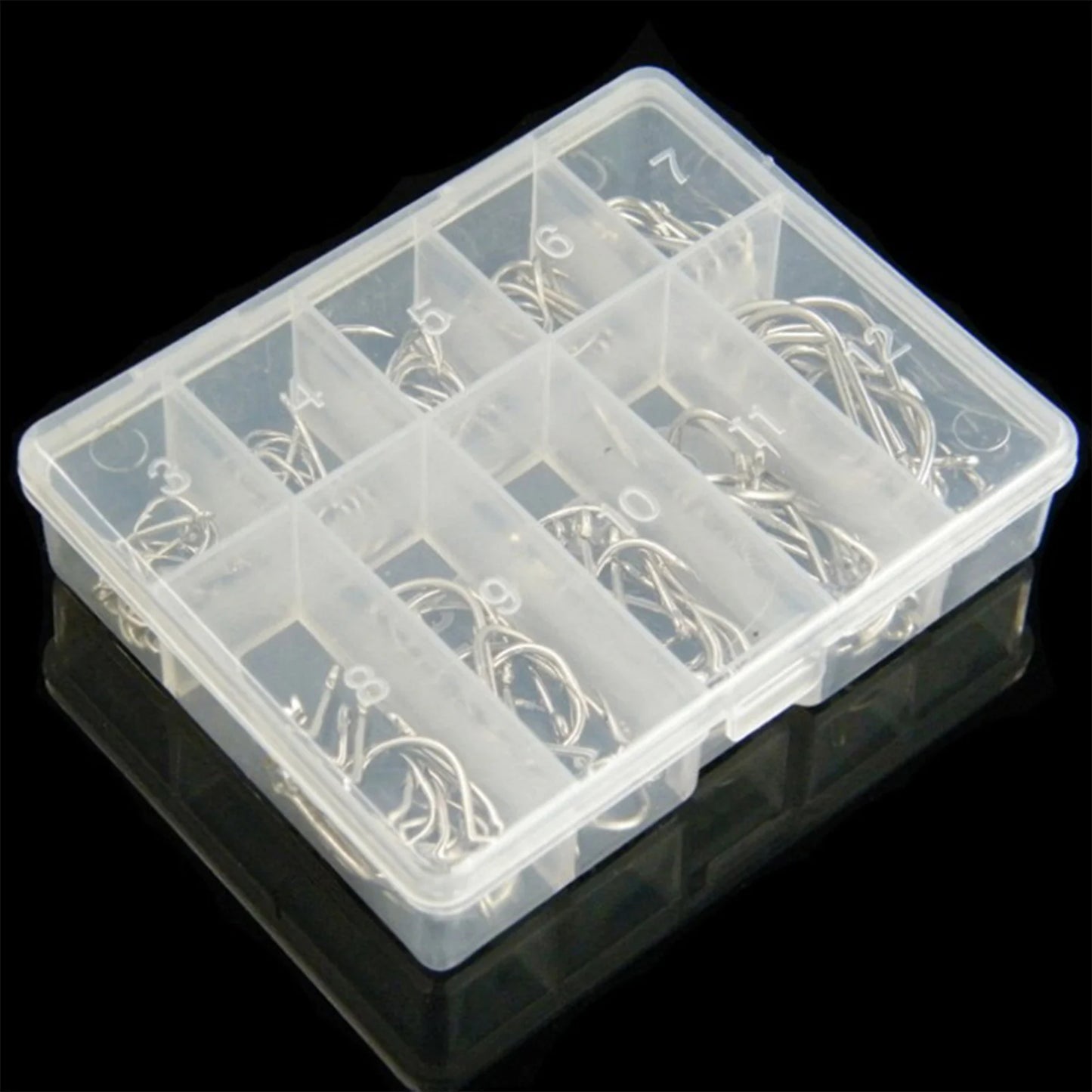 100 pièces d'hameçons de pêche en acier inoxydable, hameçons de pêche en carbone avec boucle, hameçons pointus à barbelures, ensemble d'hameçons de pêche en boîte, accessoires de pêche en mer