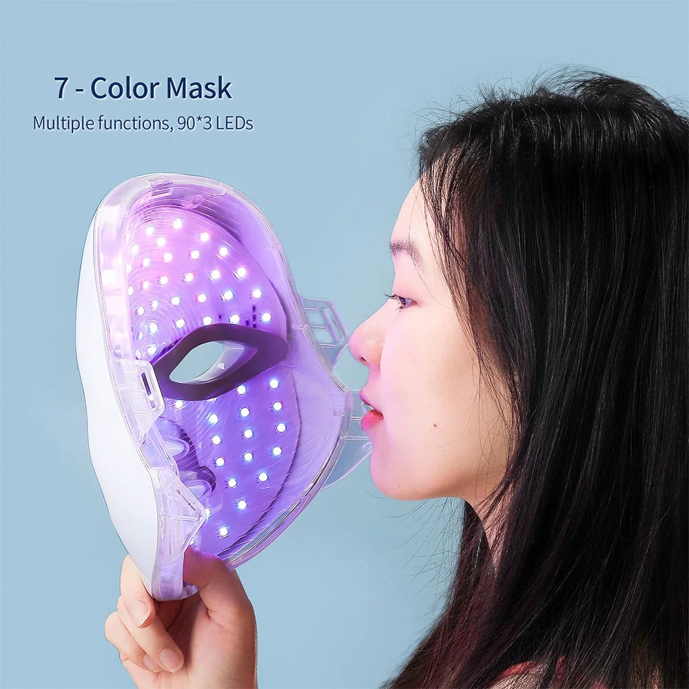 Mascarilla facial LED de 7 colores, reparación LED, máquina de belleza para la piel, uso inalámbrico