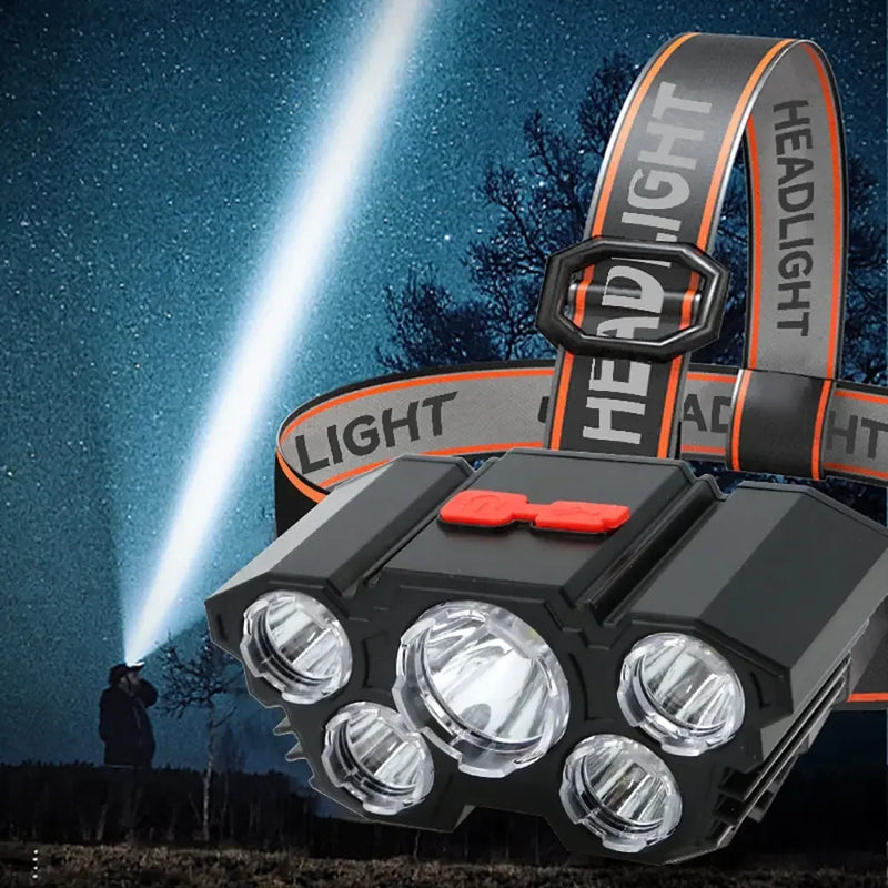 Lampe de Poche 5 LED Rechargeable T21 — Étanche, 4 Modes, Camping Pêche
