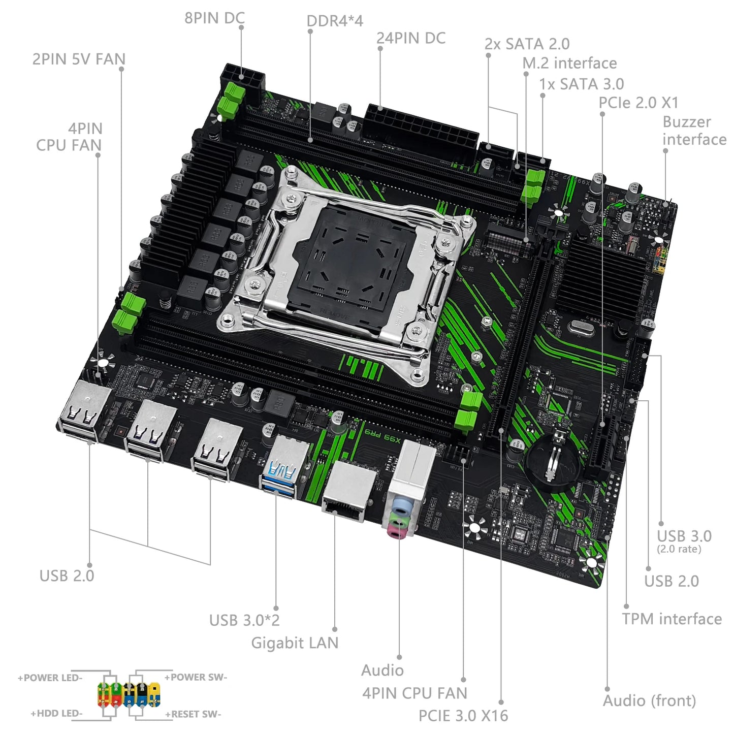 Carte mère MACHINIST X99 X99 PR9, prise en charge TPM2.0 LGA 2011-3, processeur Intel Xeon E5 V3 et V4, RAM DDR4, SATA/NVME M.2, emplacement USB3.0