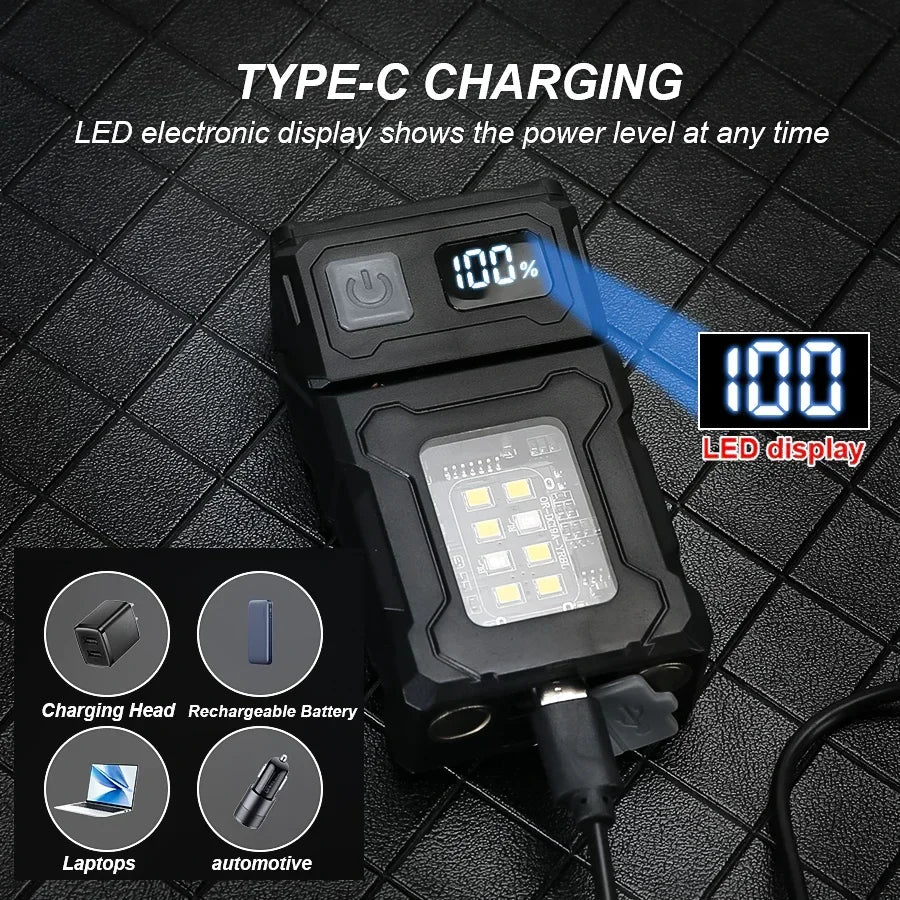 MINI lampe de poche LED Rechargeable par USB, lampe de poche Portable à aimant arrière, lanterne de Camping Super brillante, lumière de secours COB latérale