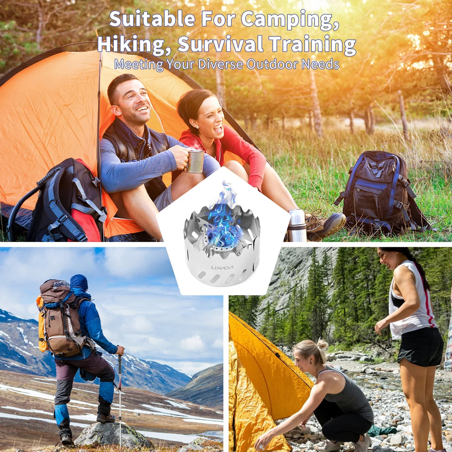VEXADA-Mini réchaud portable en aluminium de 100ml, avec couvercle, support en croix et pare-brise, pour la survie au camp