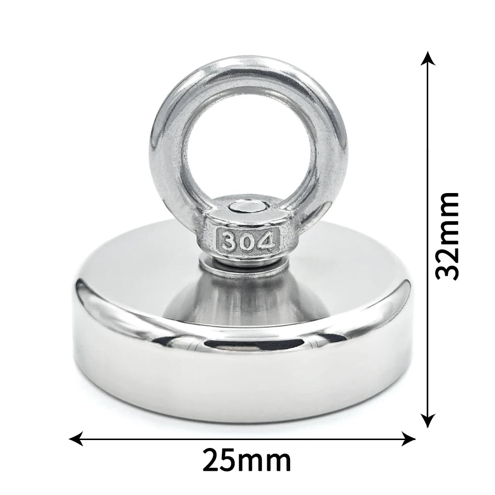 Crochet de pêche magnétique super puissant en néodyme N52 de 16 à 42 mm, avec trou fraisé et œillet, pour récupération magnétique de métaux lourds