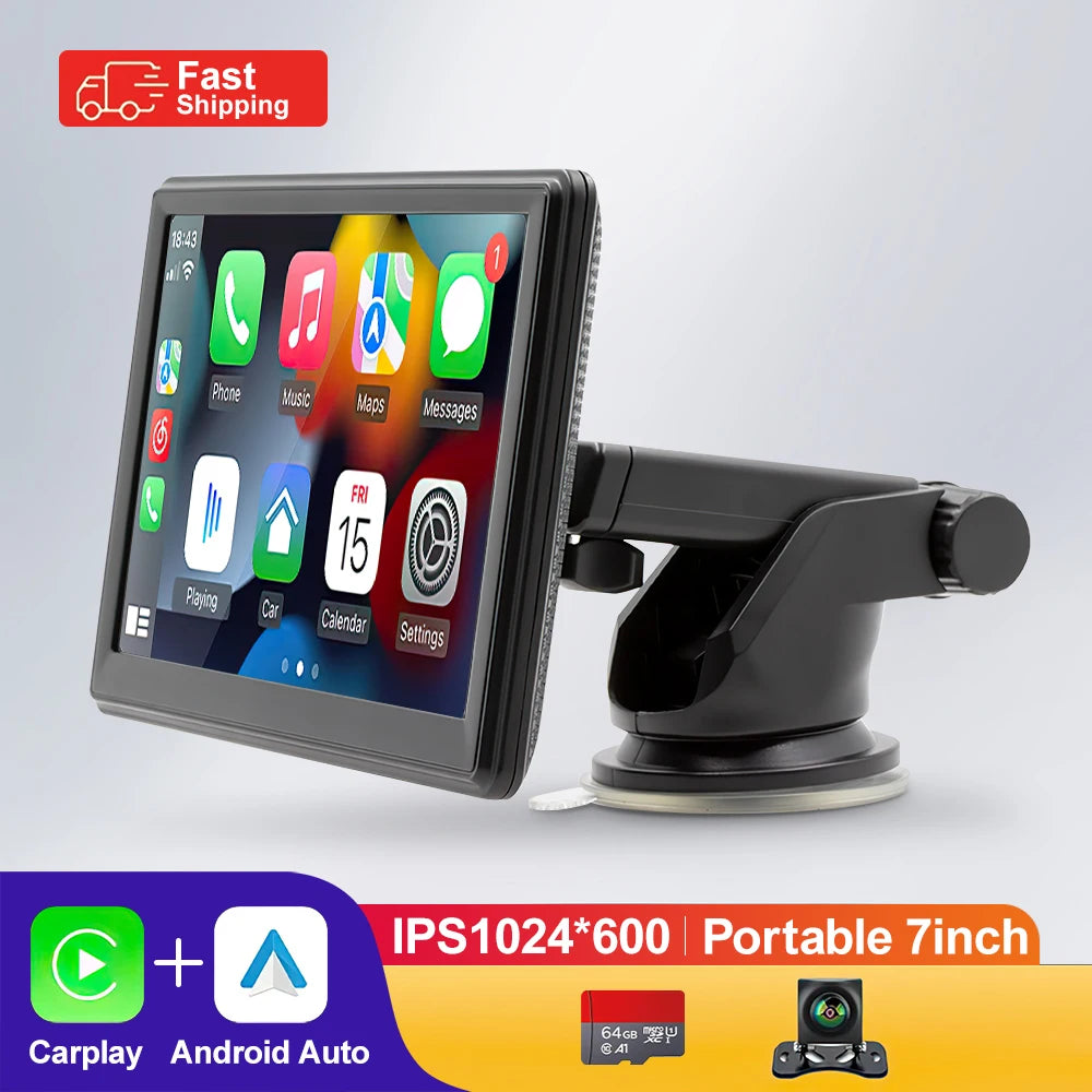 Pantalla táctil portátil de 7 pulgadas IPS CarPlay Android Auto, radio para coche, reproductor de video multimedia, navegación GPS, WiFi, cámara de marcha atrás