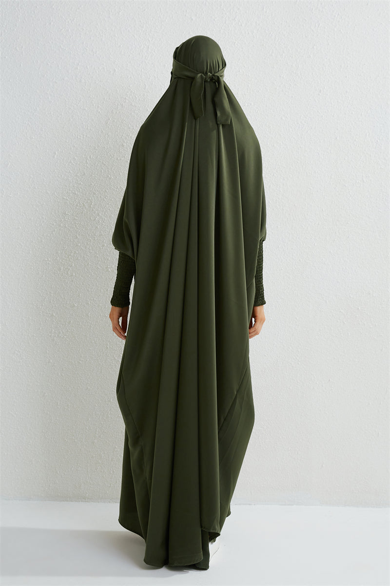 Abaya musulman à capuche manches smockées une pièce Robe de prière femmes Jilbab vêtements islamiques dubaï saoudien Robe noire modestie turque