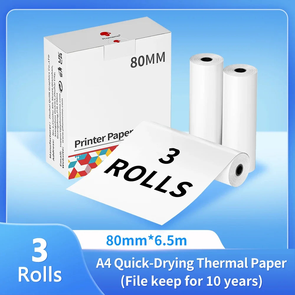 Phomemo A4 impresora térmica papel carta, papel continuo de secado rápido apto para impresora portátil M832/M833/M834/M835, 2 rollos