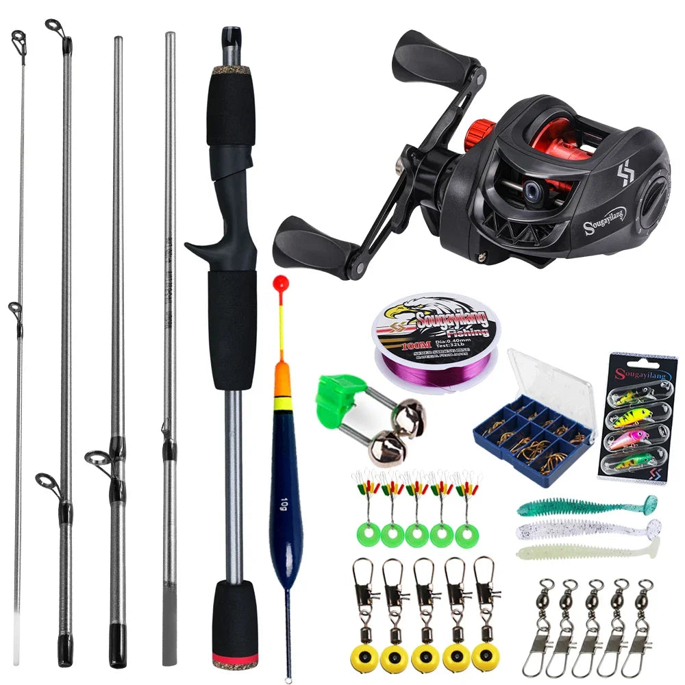 Sougayilang-Kit complet de moulinet de pêche Baitcasting, section Chlor5, rapport de vitesse 7.2:1, pêche au bar et à la carpe, le plus récent