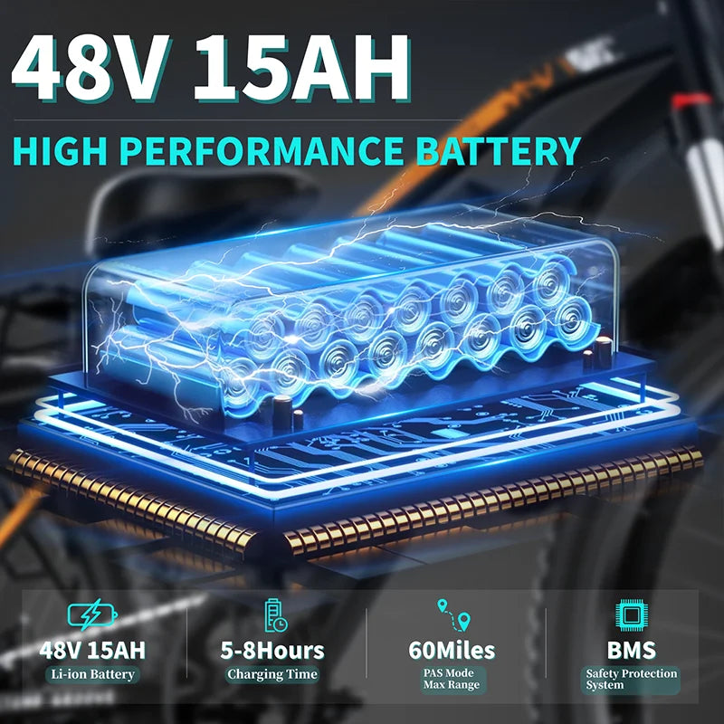 QNQ Q26 Electric Bicycle 1500W Motor 48V15AH Lithium Battery 26 Inch Fat Tire Snow E-bike