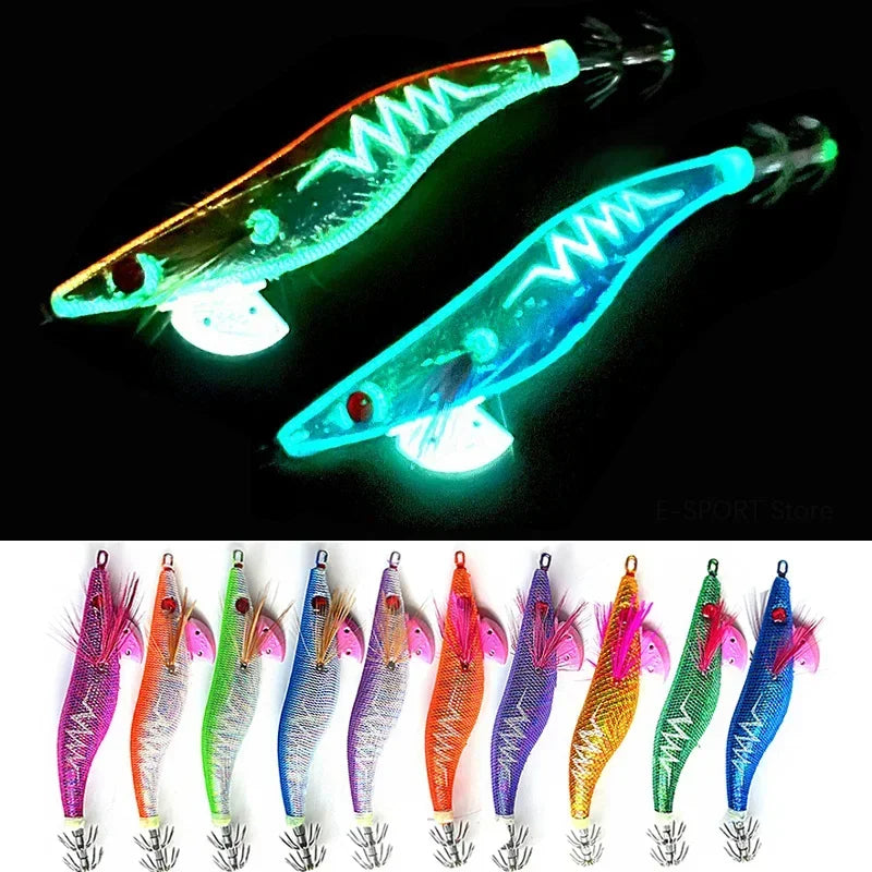 Appât phosphorescent en bois pour la pêche à la seiche, gabarits de calmar, crochets de gabarit de poulpe, léger et noctilucent, taille 3.5 #, 21g