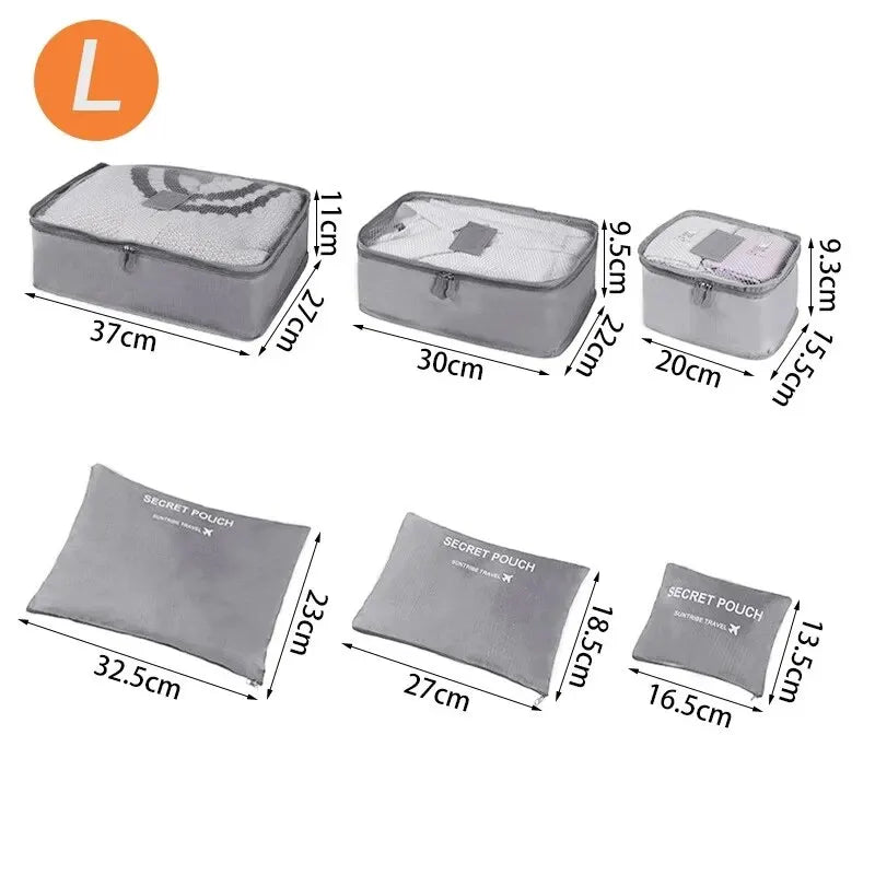Organizador de viaje de gran tamaño, 6 piezas, maleta portátil, ropa, zapatos, neceser de maquillaje, organizador de equipaje, bolsa de almacenamiento de viaje