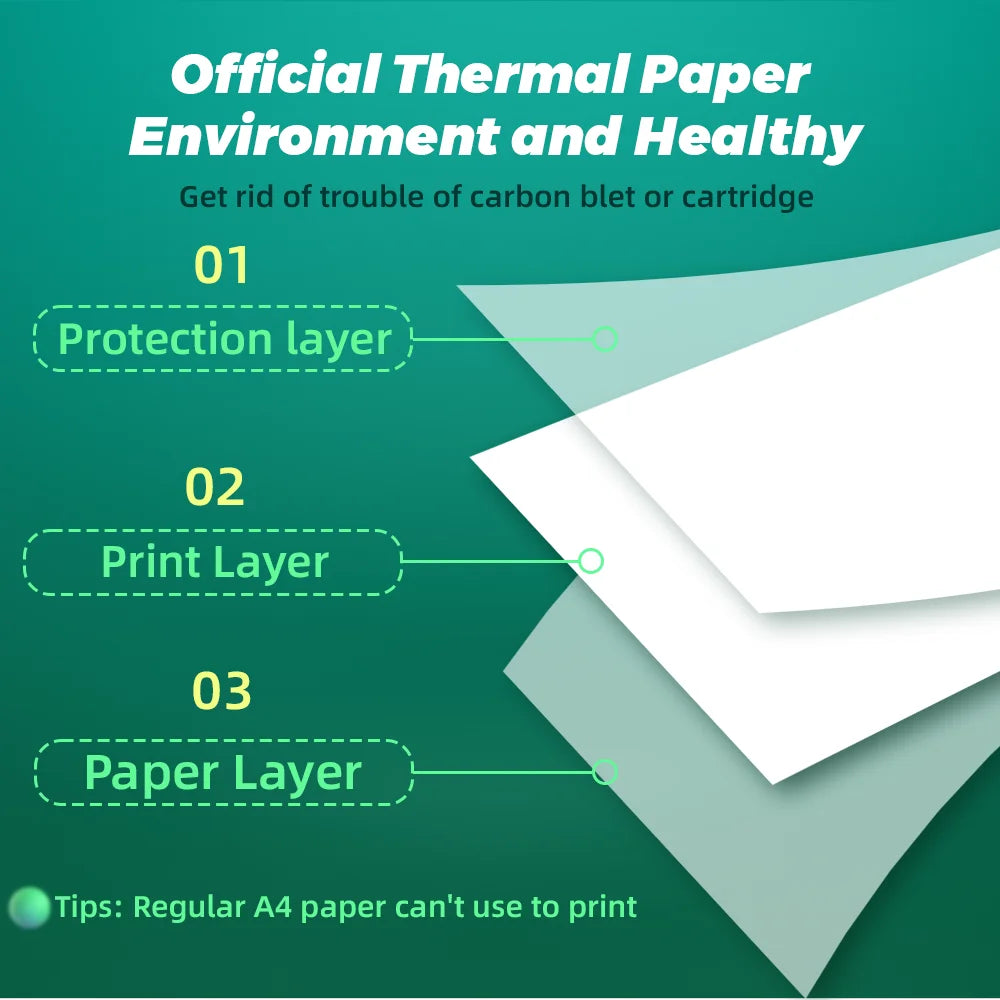 Phomemo A4 impresora térmica papel carta, papel continuo de secado rápido apto para impresora portátil M832/M833/M834/M835, 2 rollos