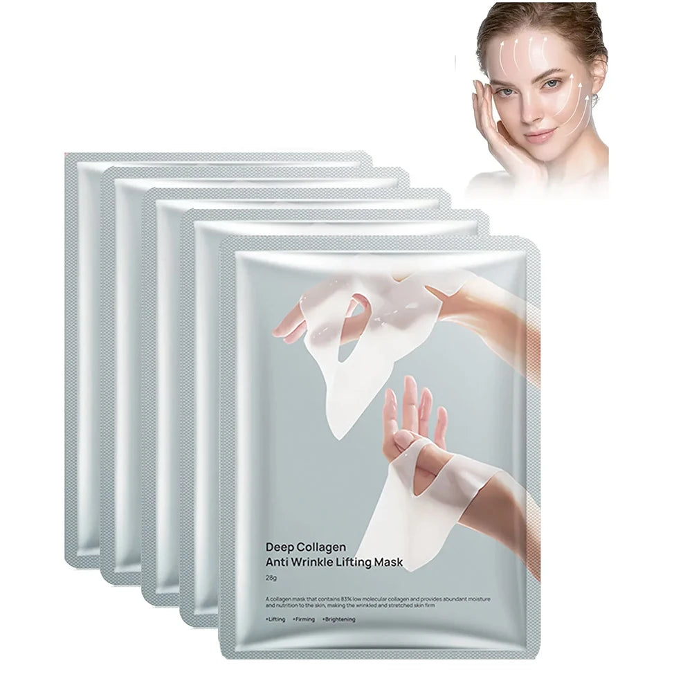 Mascarilla facial de colágeno profundo antienvejecimiento, mascarilla facial de colágeno durante la noche, mascarilla de colágeno profundo para lifting, reafirmante, hidratante (paquete de 5)