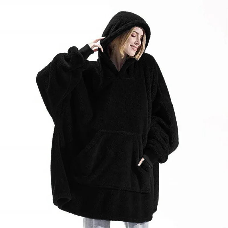 Mujeres invierno grueso cálido outwear con capucha sólido elegante suave doble forro polar chaqueta unisex bolsillo jerséis largos sudaderas con capucha ropa de casa