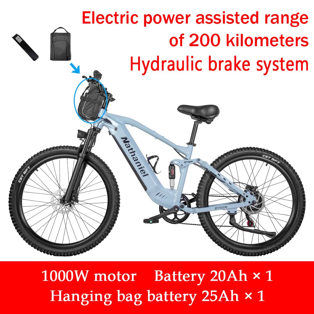 VTT Électrique 1000W 27,5 Pouces 45Ah — 7 Vitesses 45 km/h Adulte Plein Air