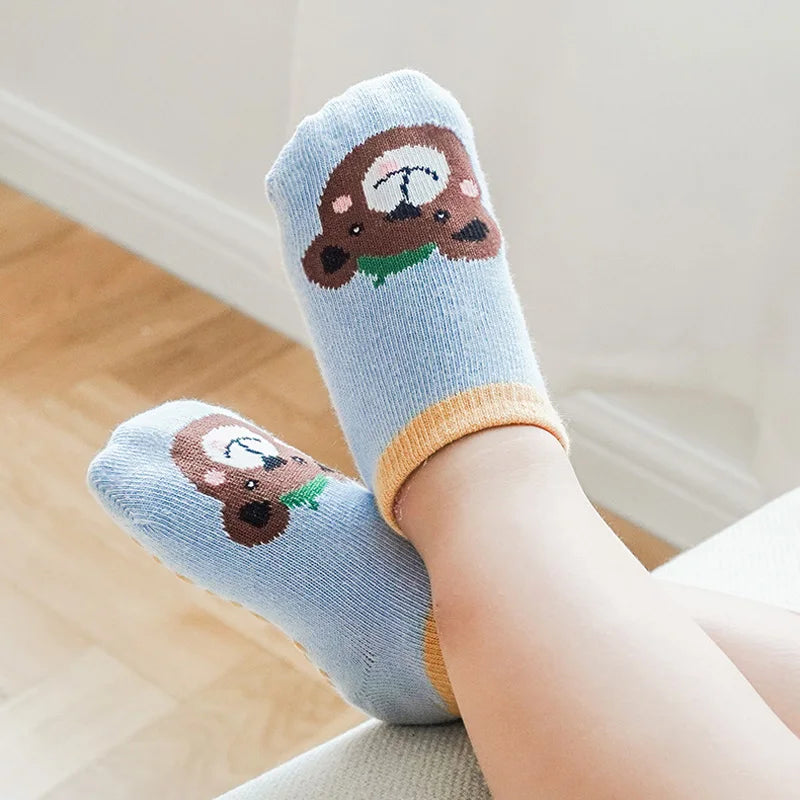 6 pares de calcetines de algodón para niños, bonitos dibujos de animales, cómodos, transpirables, antideslizantes, para bebés