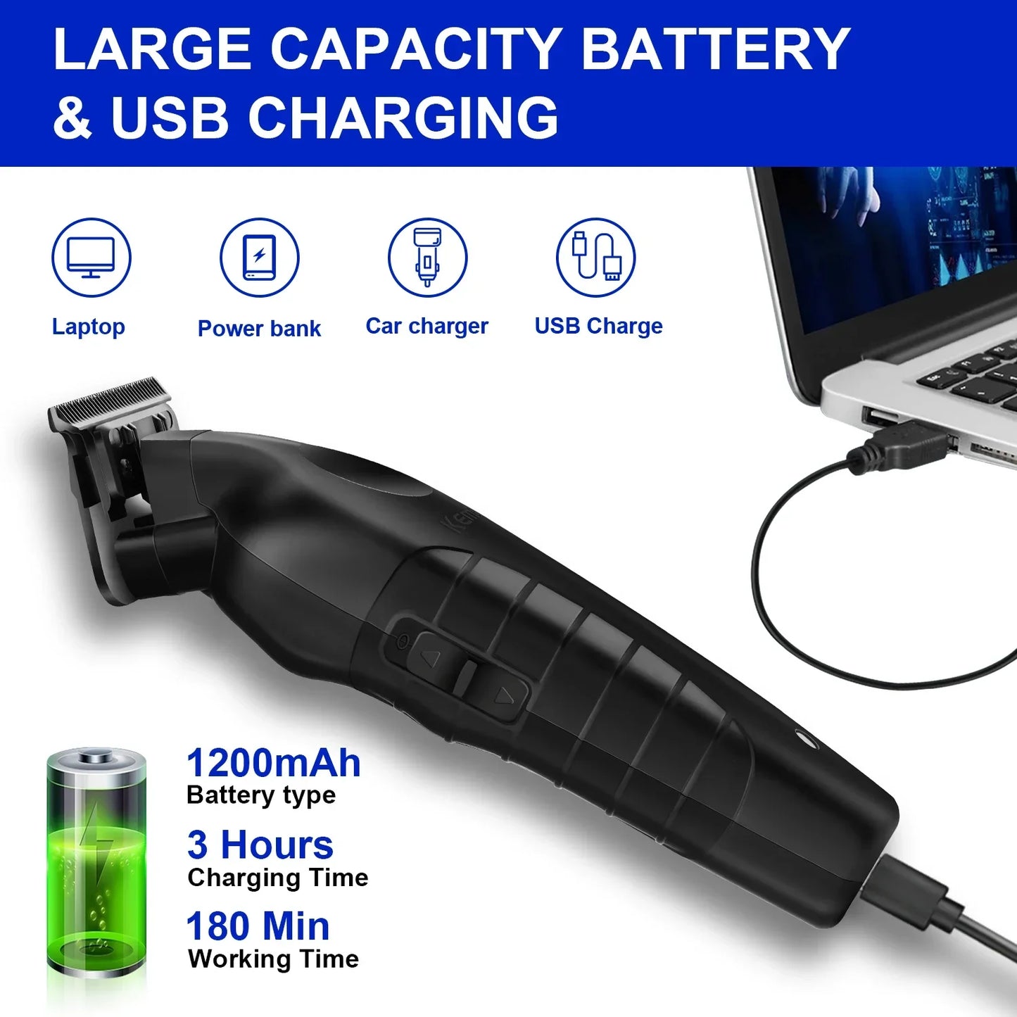 Tondeuse à cheveux sans fil rechargeable — tondeuse barbe électrique puissante, hommes
