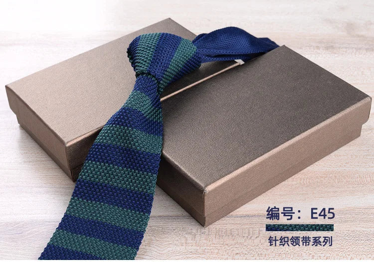 Men's Casual British Style Retro Striped Knitted Ties Formal Business Navy Red Brown Handmade Ties Tuxedo Neckties