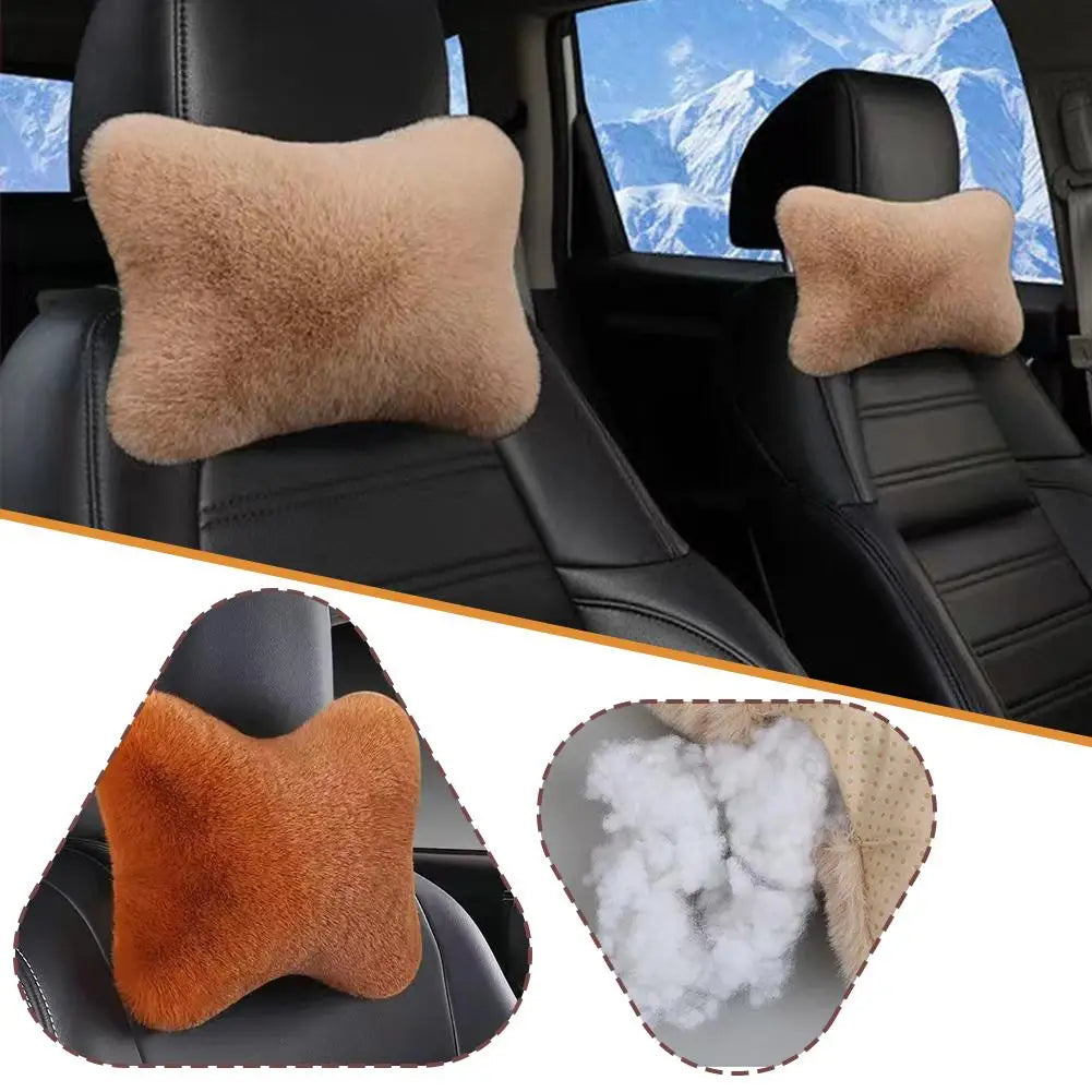 Reposacabezas de asiento de coche de felpa, 8 colores, reposacabezas de coche, cojín de felpa, cálido y cómodo, accesorios de soporte de almohada de cintura, invierno