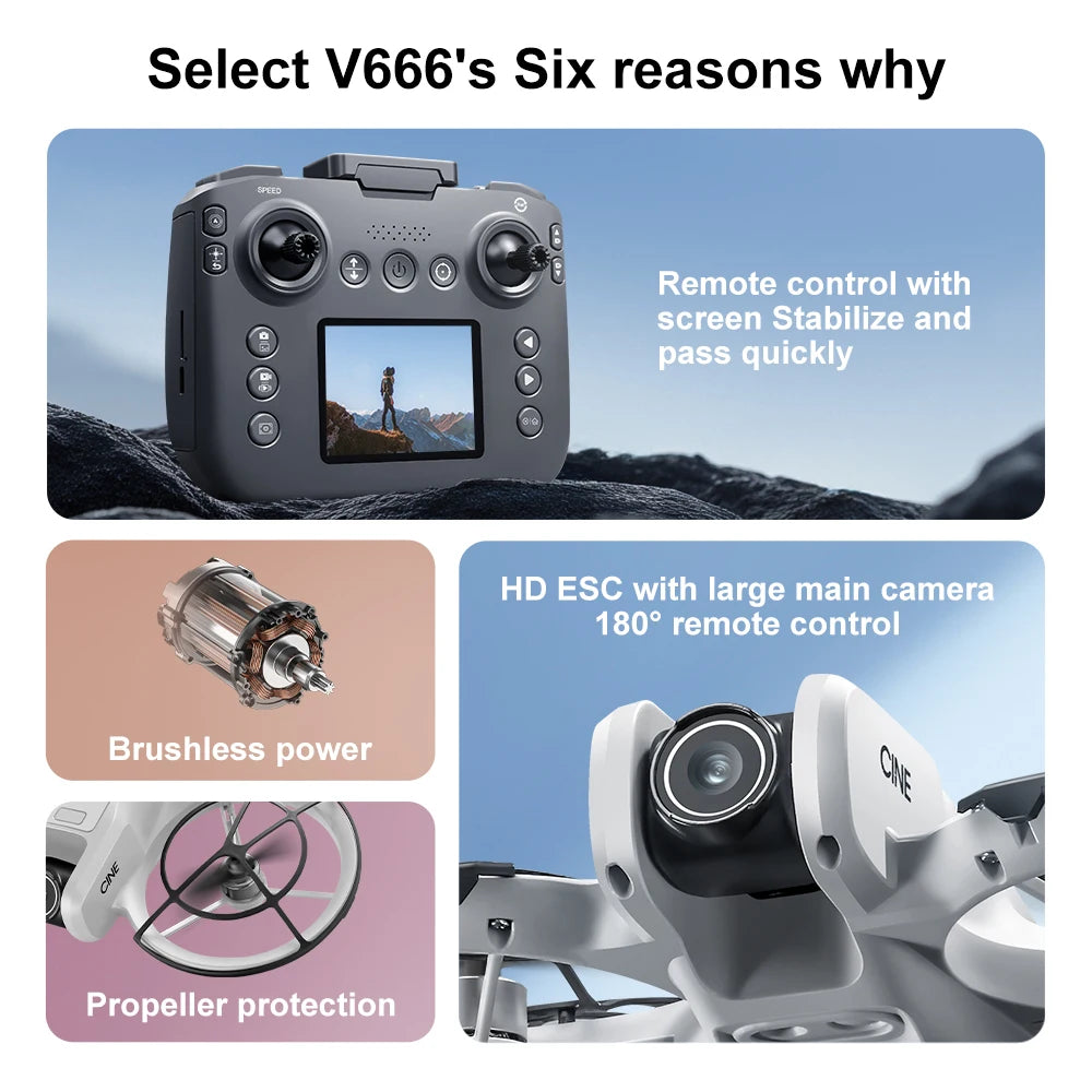 Mini dron profesional Lenovo V666 4K con doble cámara 8K, evitación inteligente de obstáculos, cuadricóptero sin escobillas, juguete RC para niños