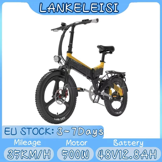 LANKELEISI-Bicicleta eléctrica plegable G650, 20 pulgadas, 500 W, 48 V, 12,8 Ah, con batería de litio, para ciudad, para adulto