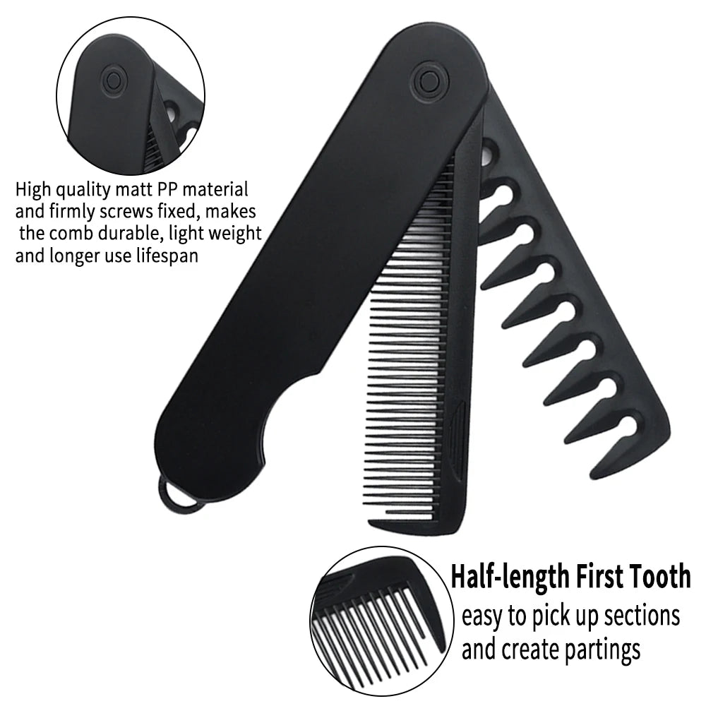 Nouveau 1/2/3 en 1 peignes pliants de poche en plastique à dents larges tête d'huile peigne barbe peignage barbier tondeuse peigne Salon outils de coiffure