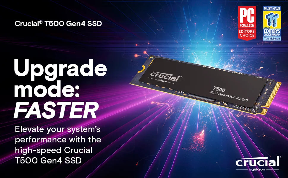 Crucial T500 1TB Gen4 NVMe M.2 SSD 7300MB/s / Dissipateur thermique pour SSD M.2 (Sélectionner le SKU), Compatible Ordinateur Portable et Ordinateur de Bureau, Emballage OEM