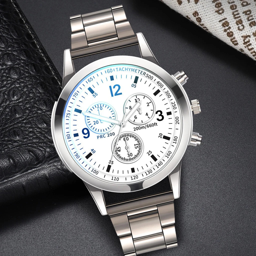 Reloj de cuarzo de negocios para hombre, 1/2 piezas, de acero, a la moda, con pulsera (caja no incluida)