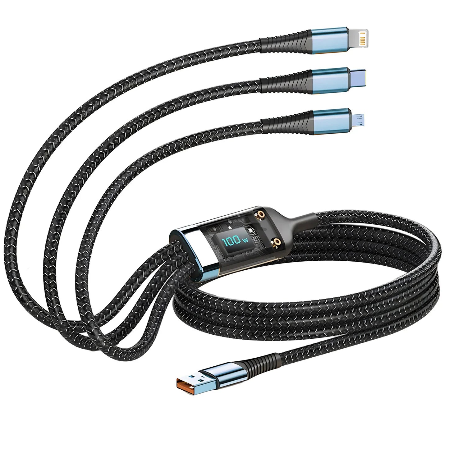 Câble de charge rapide 100W, câble multi-chargeur en Nylon tressé, USB Multiple universel 3 en 1, adaptateur de cordon de charge avec Micro type-c