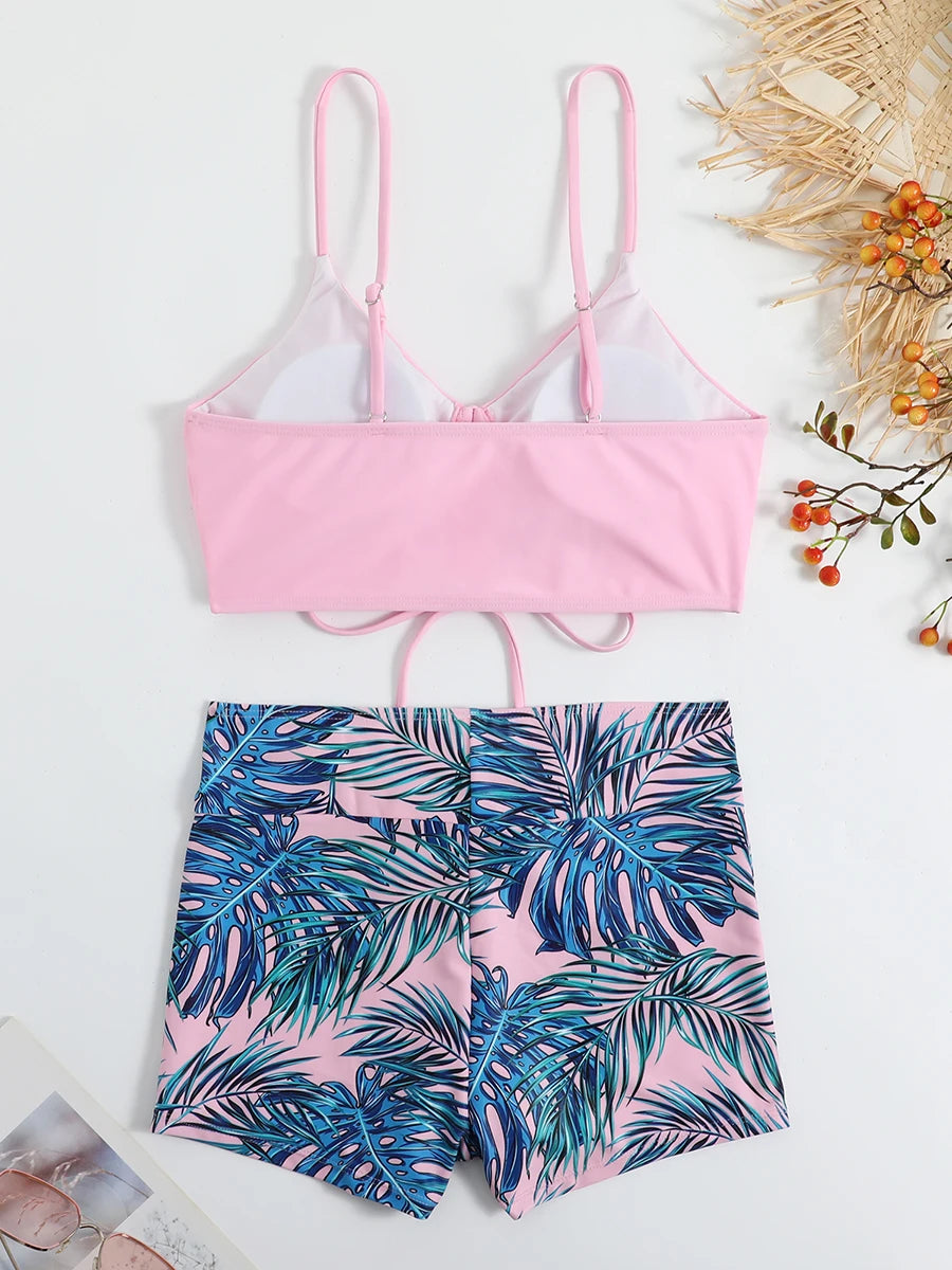 Maillots de bain femme 2026 : Bikinis short à cordon de serrage devant, taille haute, pour la natation et la plage