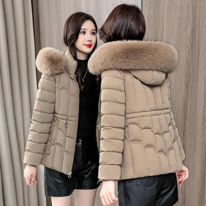 Winter 2025 new down jacket women Parkas fashion high quality warm cotton padded coat ladies short hooded overcoat tops