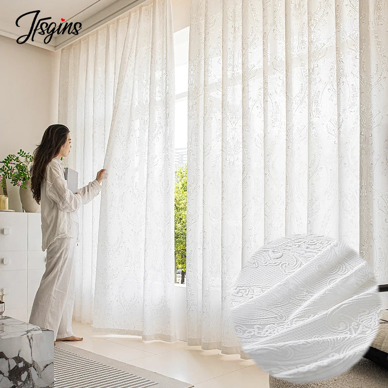 Cortinas francesas para sala de estar, cortina semitransparente sólida de lujo para balcón, visillo de tul personalizado para boda