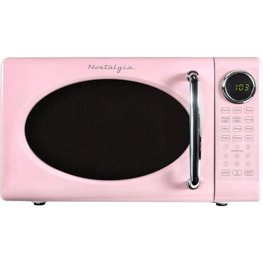 0.7 cu. ft. 700 W Compact Microwave with Glass Turntable, Child Lock, 8 Automatic Cooking Programs, Digital Clock - Pink