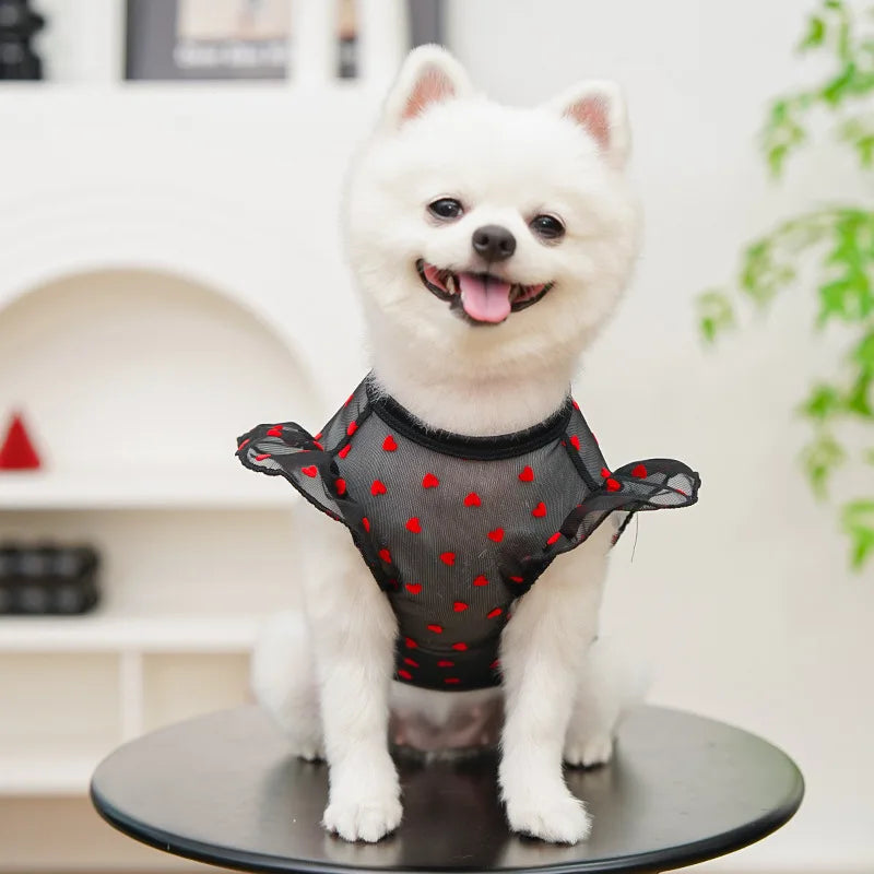 Chaleco refrigerante fino para perro, con mangas de volantes en forma de corazón, ropa de verano para perro con anilla en D, Chihuahua Bichón, camisa para perra, gato, camiseta de malla para perro