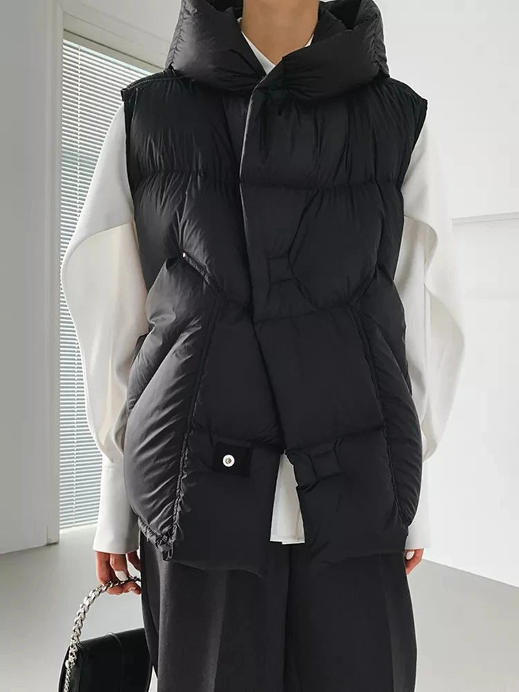 Doudoune Capuche 90% Duvet Canard Blanc Femme — Gilet Décontracté, Hiver 2024