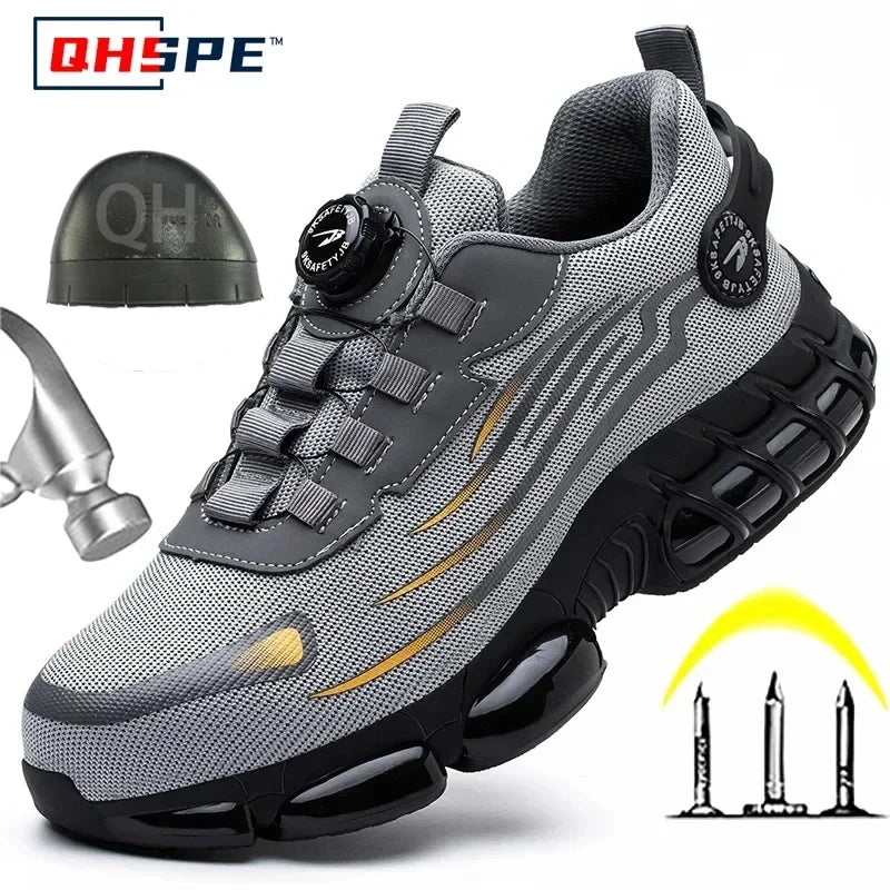 Botón giratorio nuevos zapatos de seguridad para hombre Anti-aplastamiento Anti-perforación zapatos de trabajo de moda para hombre zapatos deportivos botas de protección de seguridad para hombre