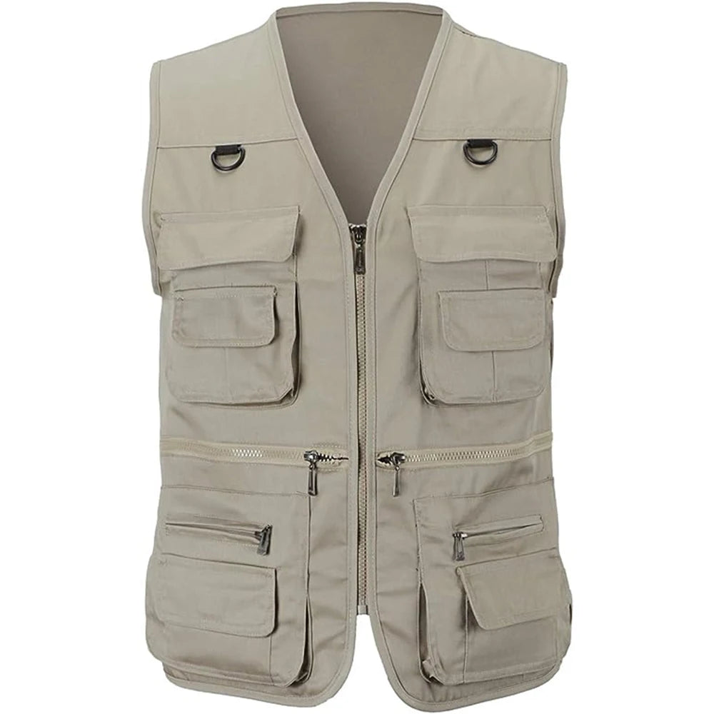 Gilet de randonnée en plein air pour hommes, multi-poches, respirant, pour la chasse et la pêche, veste de sport fine et Simple pour l'extérieur