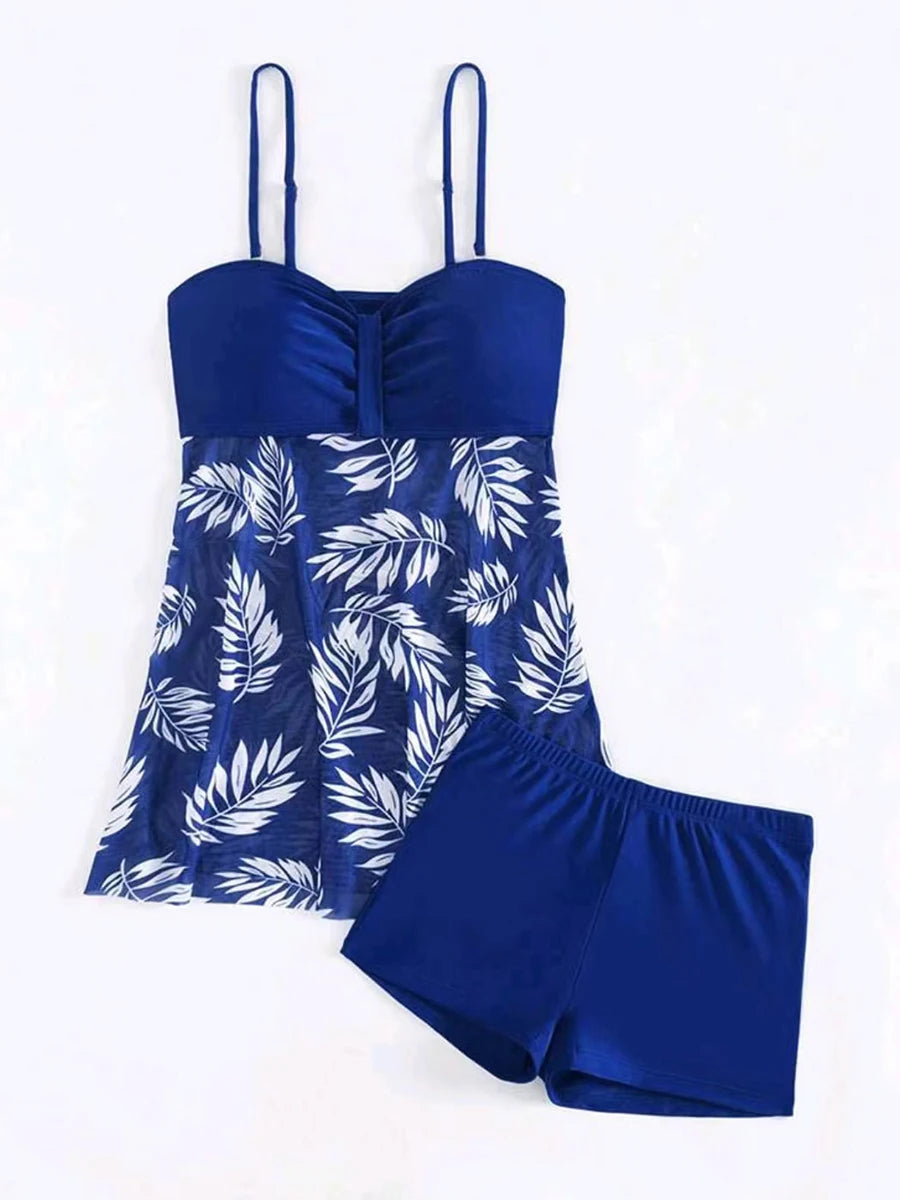 Maillot de bain tankini court 2026 avec short pour femme, rembourré, imprimé, pour la plage et l'été