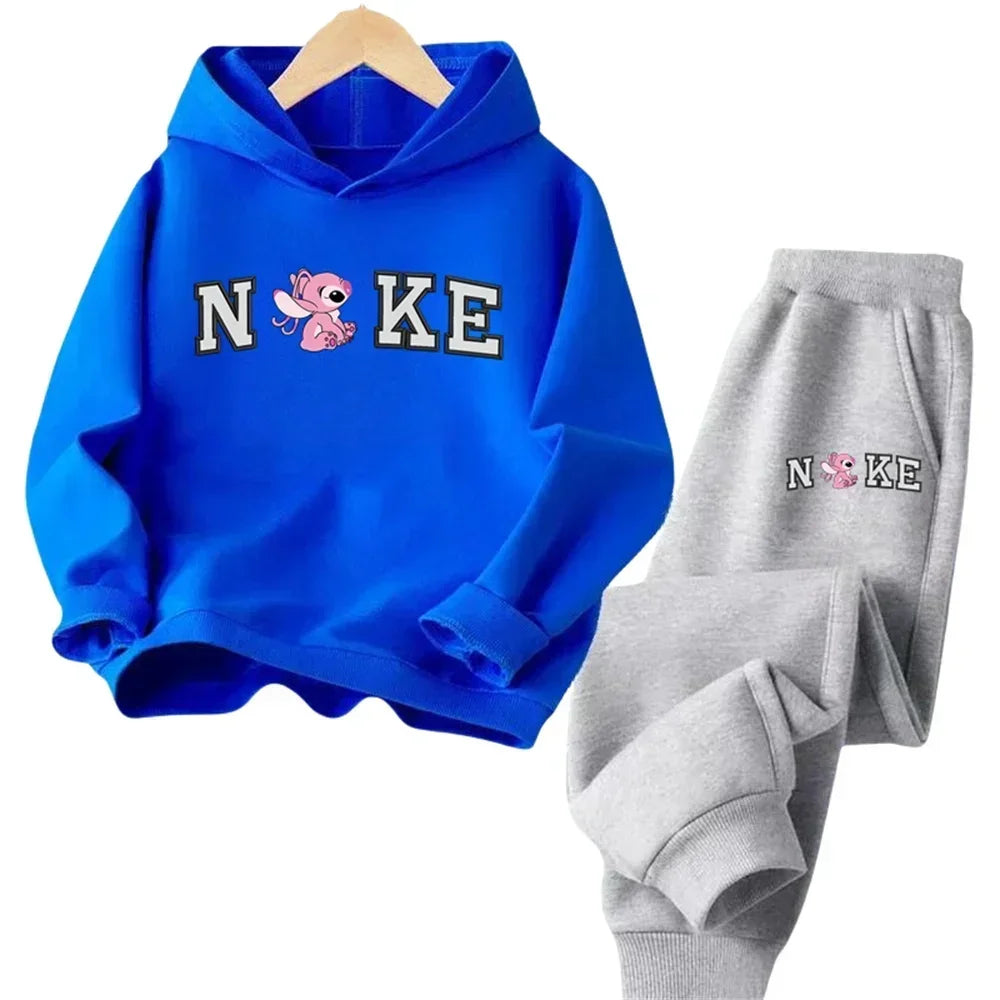 Kids' hooded sweatshirt set, cartoon Stitch, for boys and girls, autumn and winter, outdoor travel,