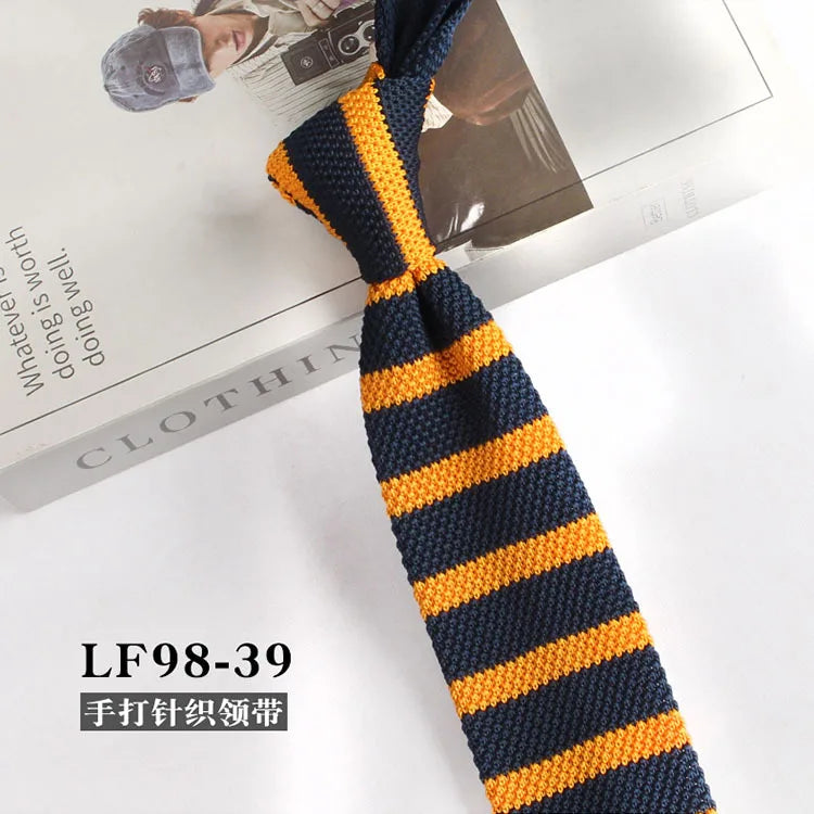 Cravates tricotées rayées pour hommes, rétro étroit, Style coréen, chemises décontractées, accessoires, costume, cravate