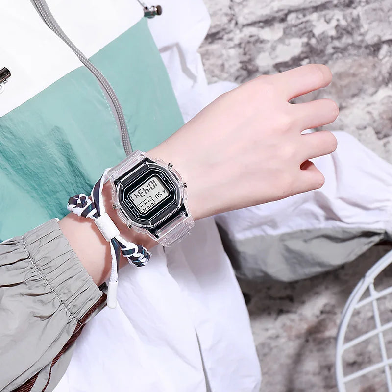 Reloj digital LED transparente para niños, hombres y mujeres, dial cuadrado pequeño, luminoso, deportivo, pulsera electrónica, reloj infantil