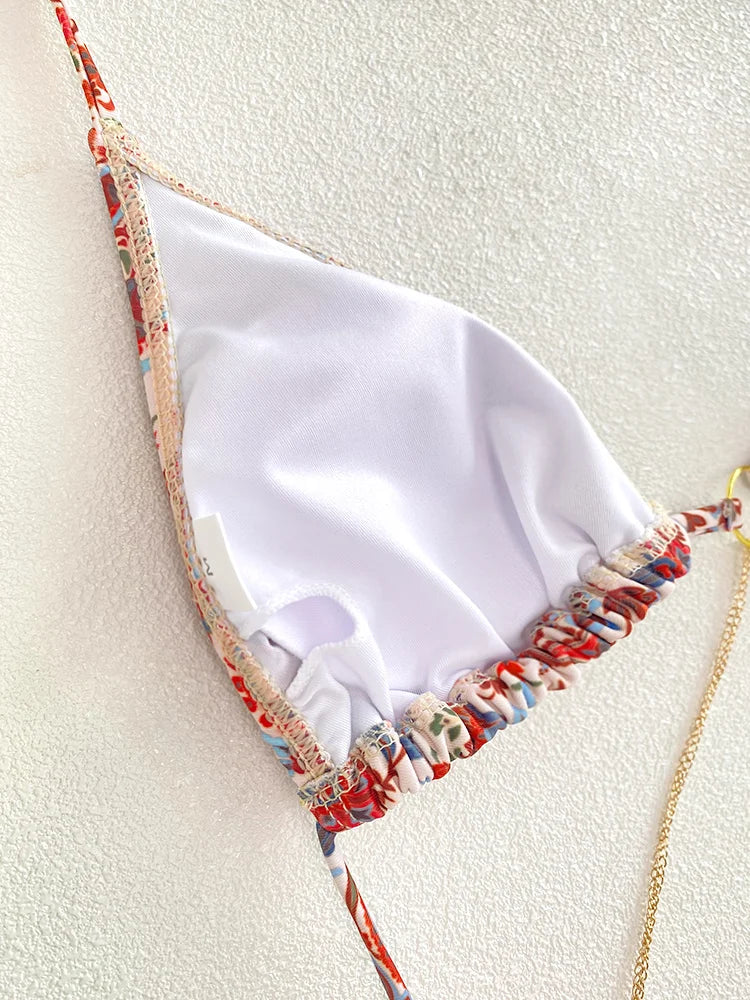 Sexy Triangle chaînes Bikini ensembles Micro tongs maillot de bain femmes maillot de bain Biquini pansements de plage maillot de bain imprimé string Bikini