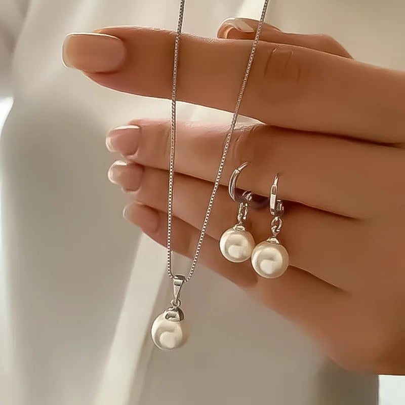 Conjunto de joyas de perlas para mujer, pendientes colgantes, colgante, collar, sencillo, delicado, para uso diario, accesorios de fiesta