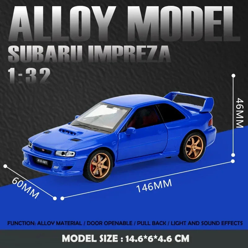 Simulación 1:32 Subaru Impreza WRX 22B STI Modelo de coche modificado de aleación de metal fundido a presión Coche en miniatura Regalo de cumpleaños para niños