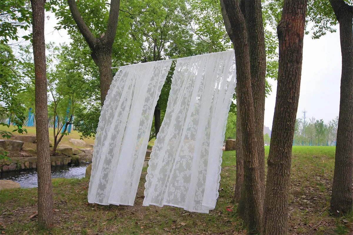 Rideaux transparents en dentelle brodée de fleurs blanches, en Voile de fenêtre de poche pour salon, chambre à coucher, décor de scène de mariage