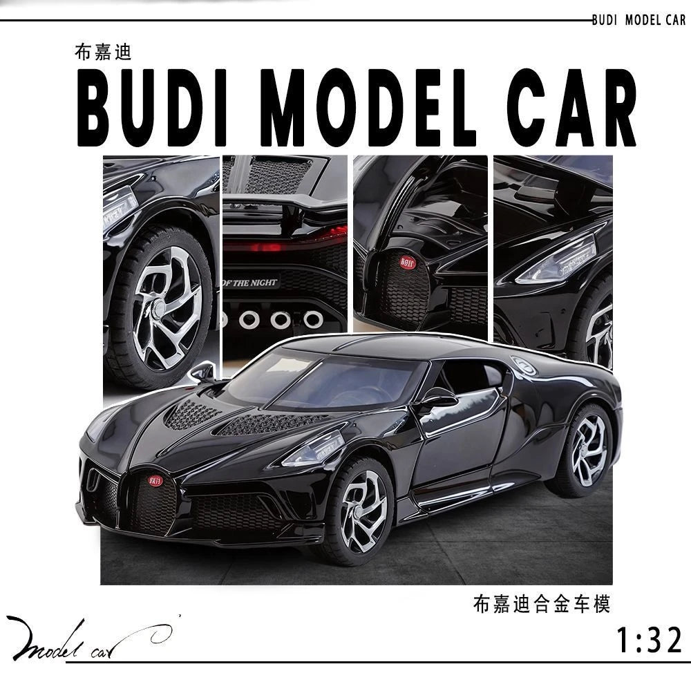 Modèle de supercar noire 1:32 en métal moulé sous pression — véhicule, collection, cadeau garçon